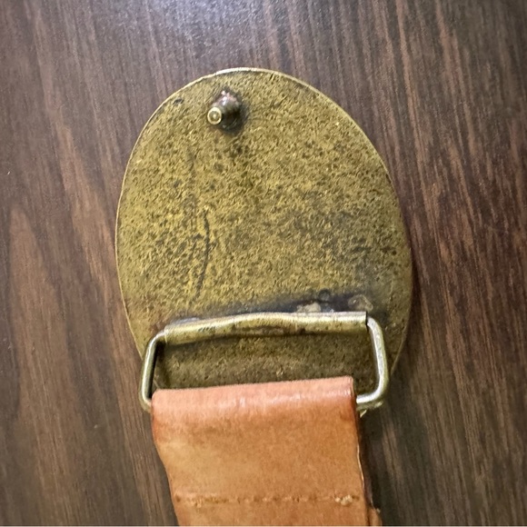 Vintage Genuine Leather Oval Buckle Belt Brown Boho Western Small BxA - Picture 7 of 9